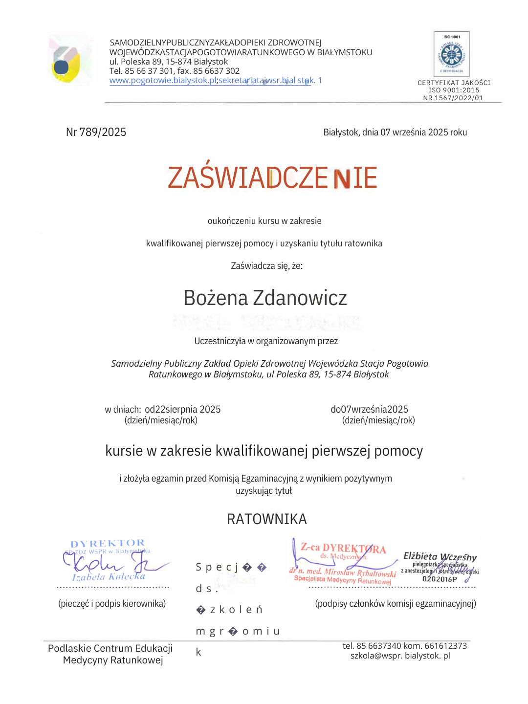 O nas bożena zdanowicz instruktaz ratownik 2025