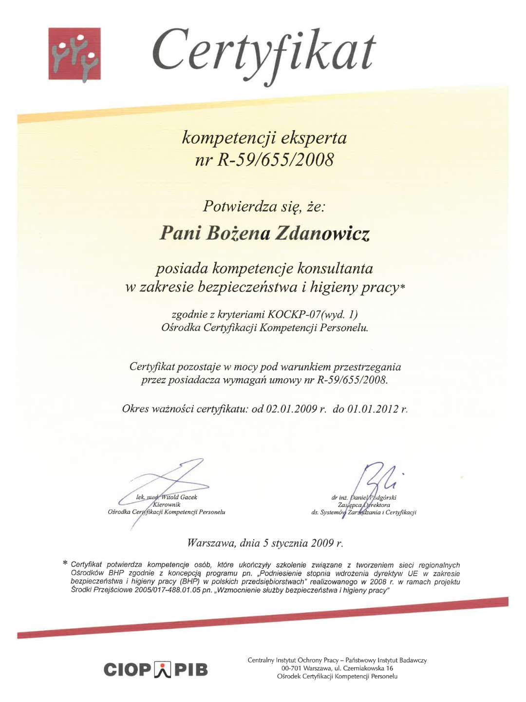 O nas konsultant w zakresie bhp 2008 bożena zdanowicz instruktaż
