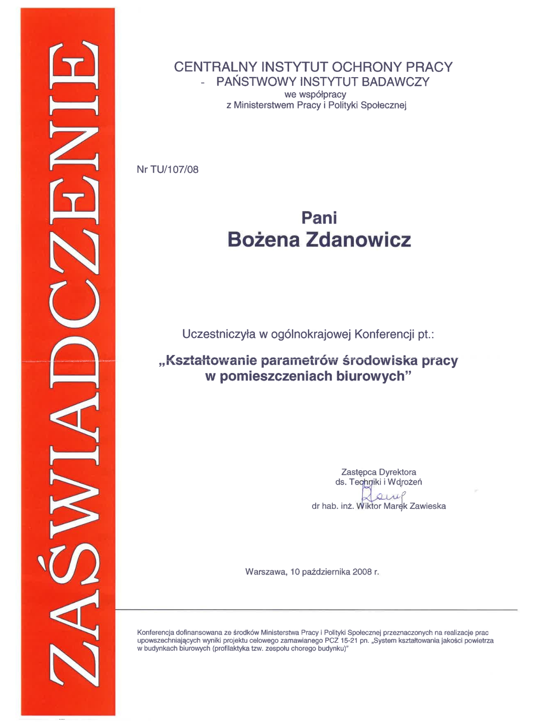 O nas kształtowanie parametrów środowiska pracy w pomieszczeniach biurowych 2008 bożena zdanowicz instruktaż
