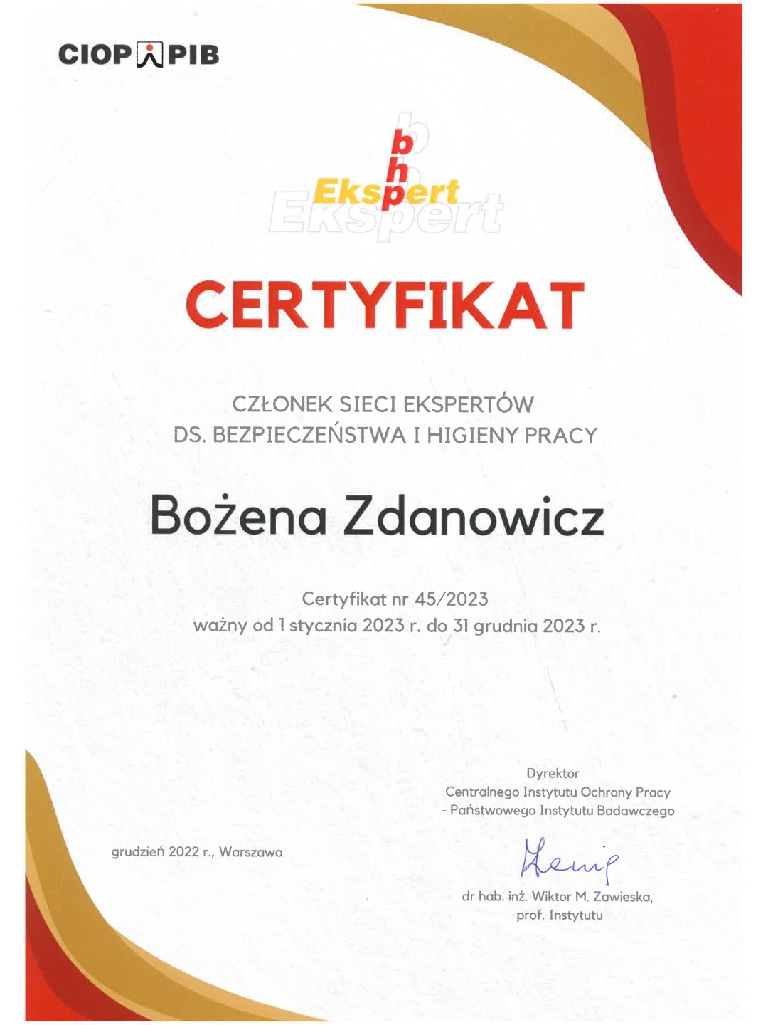 O nas sieć ekspertów ciop 2023 bożena zdanowicz instruktaz