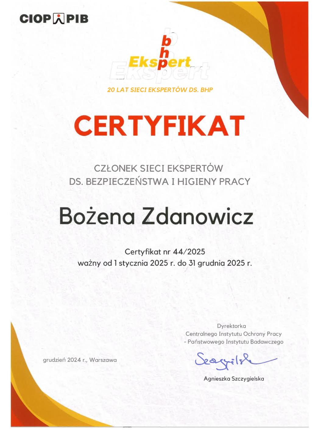 O nas sieć ekspertów ciop 2025 bożena zdanowicz instruktaz