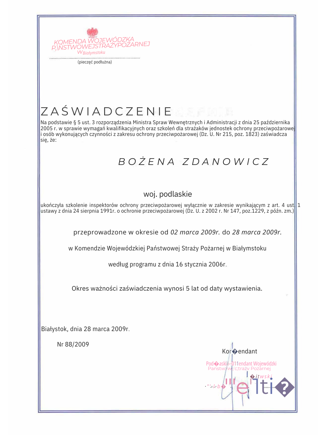 O nas szkolenie inspektorów ochrony przeciwpożarowej 2006 bożena zdanowicz instruktaz